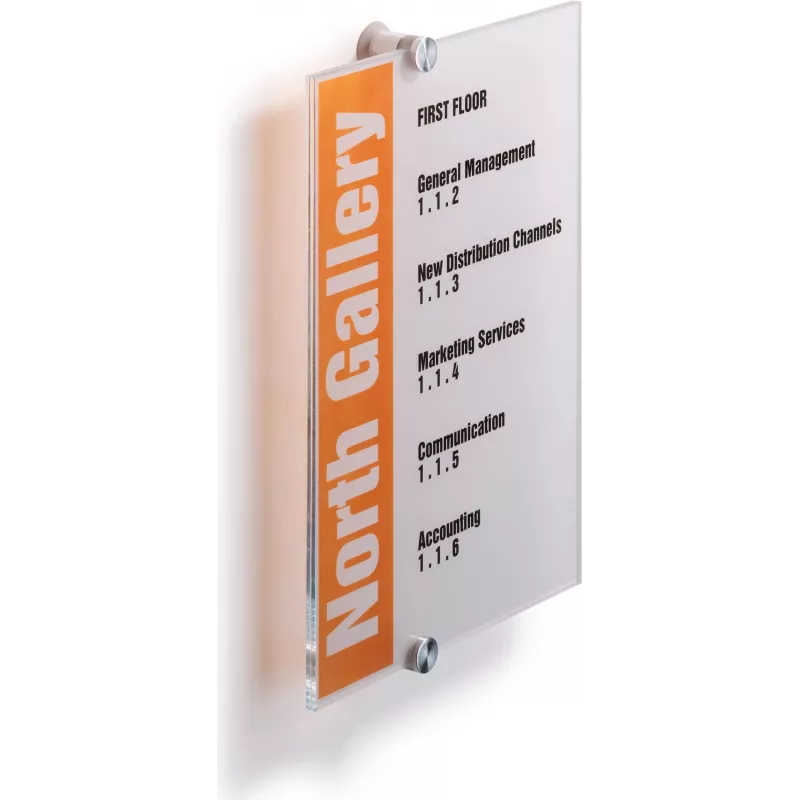 DURABLE CRYSTAL SIGN A4 set targhetta porta verticale, acrilico trasparente, montaggio a vite 482519