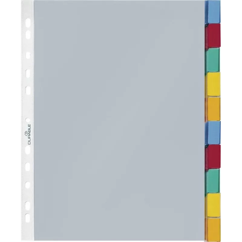 DURABLE A4 indice buste portadocumenti, 10 parti, linguette colorate assortite, polipropilene 663219