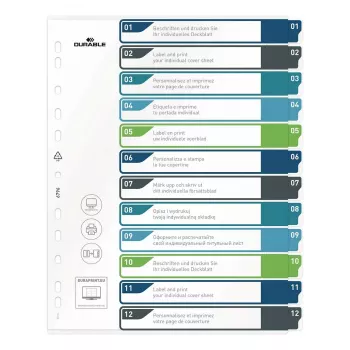 DURABLE 679627 A4+ indice in polipropilene bianco, multicolore, verticale, 0,27 mm, perforazione universale 11 fori