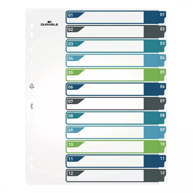 DURABLE 679627 A4+ indice in polipropilene bianco, multicolore, verticale, 0,27 mm, perforazione universale 11 fori