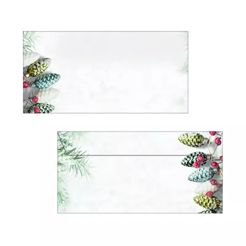 Sigel DU177 Christmas Garland Busta DIN lungo (DL, 110 x 220 mm), senza finestra, bianco/verde, 90 g/m², 50 pz
