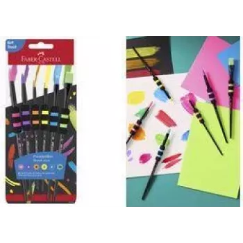 Faber-Castell Set di pennelli in pelo sintetico con 6 pezzi e impugnatura soft-touch, robusti, morbidi sintetici - 1 pezzo (481622)