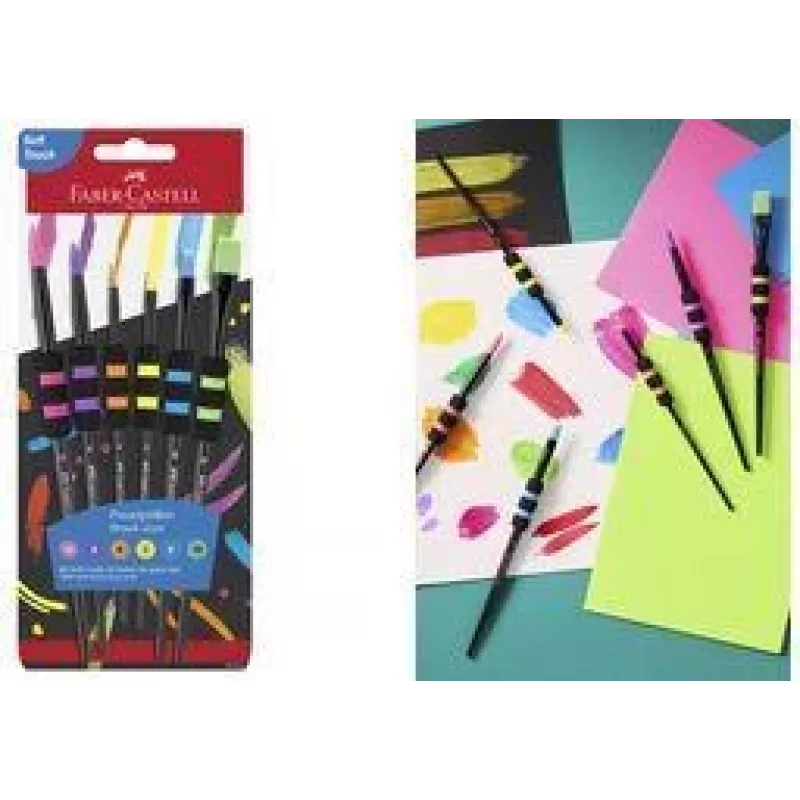 Faber-Castell Set di pennelli in pelo sintetico con 6 pezzi e impugnatura soft-touch, robusti, morbidi sintetici - 1 pezzo (481622)
