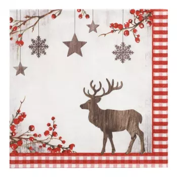 PAPSTAR tovaglioli motivo natalizio X-mas Deer 400 x 400 mm, stampati, piega 1/4, 3 strati - 1 pezzo (37222)