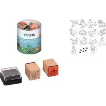 HEYDA set timbri motivo dinosauri, 15 timbri trasparenti in contenitore rotondo 20-48 884 76