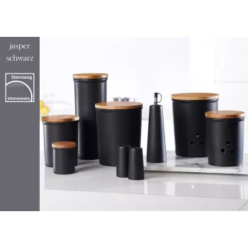 Ritzenhoff & Breker Jasper barattolo per conserve 1,6L gres con coperchio in bambù, nero 415322