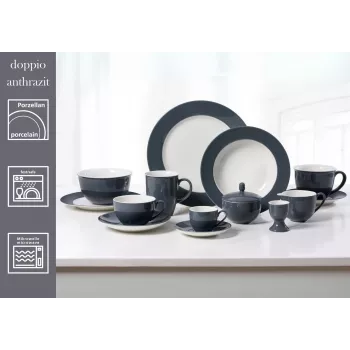 Ritzenhoff & Breker Doppio antracite piatto fondo 220 mm porcellana, set da 6 430219