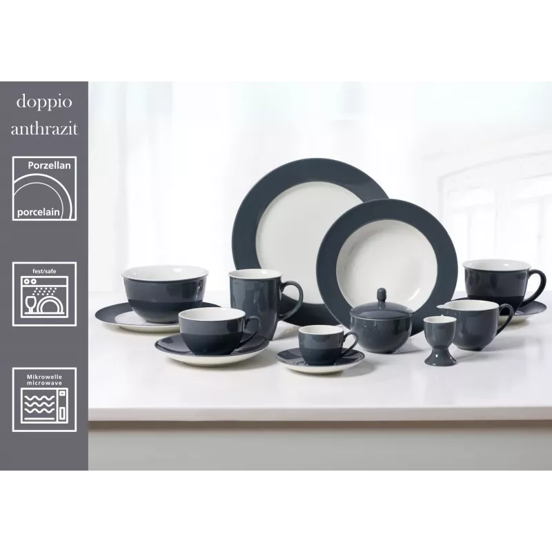 Ritzenhoff & Breker Doppio antracite piatto fondo 220 mm porcellana, set da 6 430219