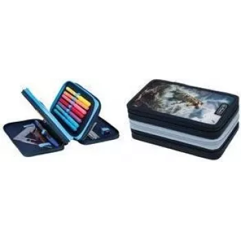 Herlitz TriCase Thunder Rex astuccio portapenne, 31 pezzi, poliestere, 3 scomparti, 3 zip 400205916