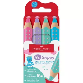 Faber-Castell Grippy Pastel matite colorate triangolari, confezione da 4, mina jumbo morbida per le mani dei bambini 110702