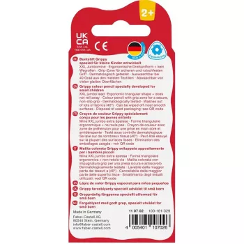Faber-Castell Grippy Pastel matite colorate triangolari, confezione da 4, mina jumbo morbida per le mani dei bambini 110702