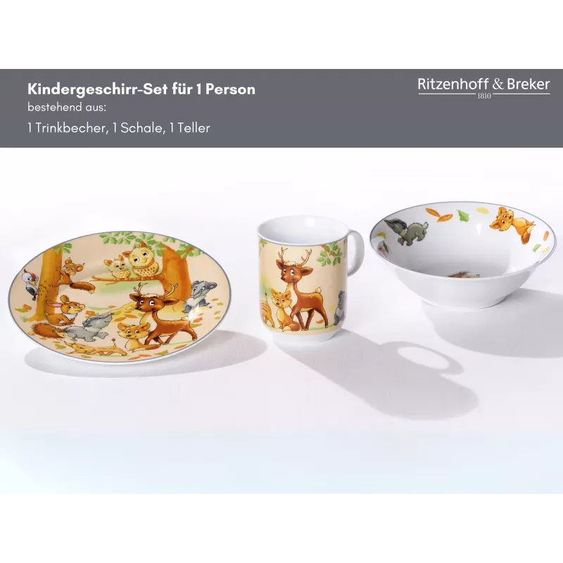 Ritzenhoff & Breker set di stoviglie per bambini animali del bosco, 3 pezzi (422412)