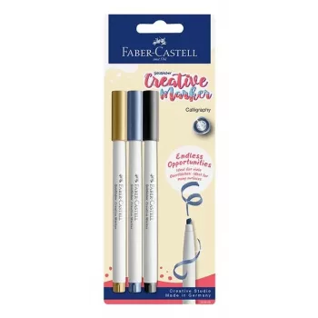 Faber-Castell Goldfaber Creative Marker set, 3 pezzi, a base d'acqua, punta a pennello, colori assortiti (nero, grigio, bianco), blister 160905