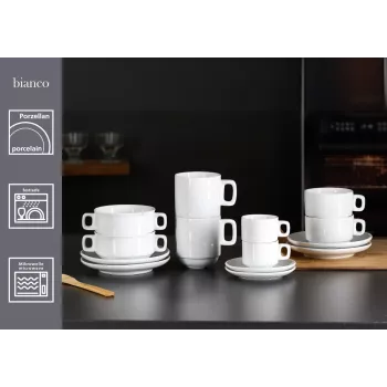 Ritzenhoff & Breker BIANCO tazze da caffè in porcellana bianche, 245 ml, set da 6, impilabili, lavabili in lavastoviglie e adatte al microonde 429848