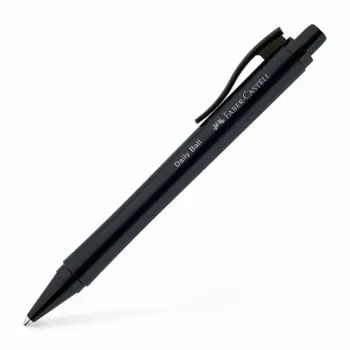 Faber-Castell Daily Ball penna a sfera a pressione, inchiostro blu, 0,6 mm XB, impugnatura antiscivolo nera 140690