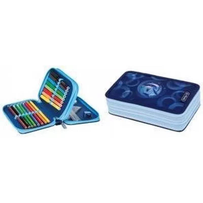 HERLITZ Dolphin Ride Astuccio portapenne a due scomparti, 23 pezzi completo, cerniera, fodera interna colorata 400205858