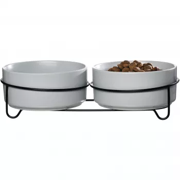 Ritzenhoff & Breker TARO Set doppia ciotola per cani, 880 ml, gres grigio con supporto in metallo nero 450521
