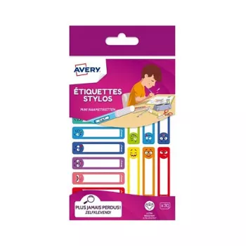 AVERY Etichette per penne, carta, 10 x 50 mm, bordi colorati, angoli arrotondati, scrivibili a mano, adesione permanente – 30 etichette (RESMI30S)