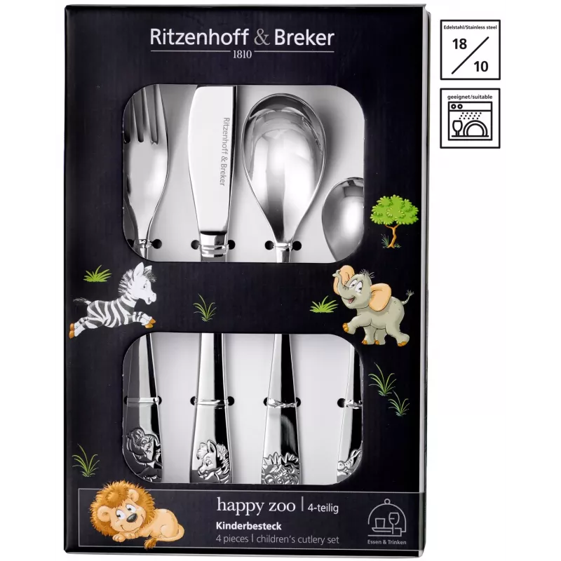 Ritzenhoff & Breker HAPPY ZOO Set posate per bambini, 4 pezzi, acciaio inox, motivi animali 812701