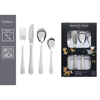 Set posate per bambini Ritzenhoff & Breker HOFTIERE, 4 pezzi, acciaio inox con motivi animali della fattoria 819144