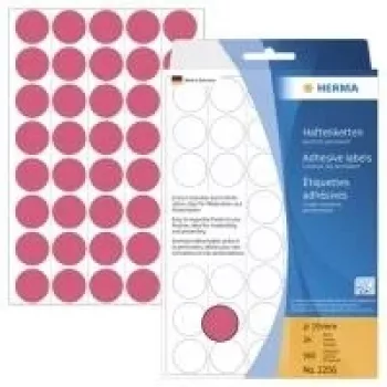 Etichette rotonde adesive permanenti HERMA 2256 rosso fluorescente 19 mm, 960 etichette (24 fogli x 40)