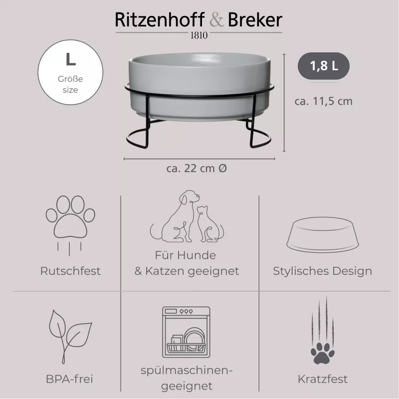 Ritzenhoff & Breker TARO set ciotole 1,8L grigio gres ceramica 450484