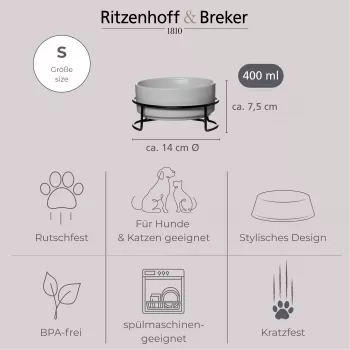 Ritzenhoff & Breker TARO set ciotole per animali domestici, 400 ml, ciotola in gres ceramica grigia per gatti e cani piccoli, acqua e cibo, 1 pezzo (450514)