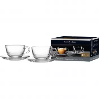 Ritzenhoff & Breker BARISTA set cappuccino, 4 pezzi, vetro trasparente, tazze 220 ml, lavabili in lavastoviglie 822021