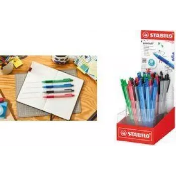 STABILO pointball colorful penna a sfera a pressione con espositore, 38 colori diversi, 0,5 mm, impugnatura antiscivolo 6033/38-1