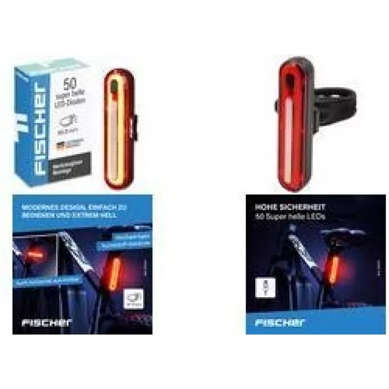 FISCHER FAHRRAD Luce posteriore LED per bici, ricaricabile, nero/rosso 50089:FISCHER