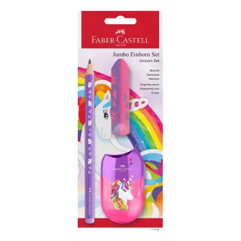 Faber-Castell Einhorn set di scrittura Jumbo, viola, 3 pezzi, mina 3 mm, forma triangolare ergonomica 111528