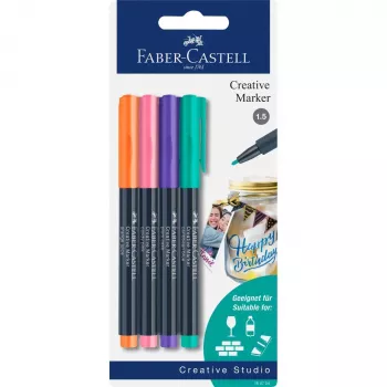 Faber-Castell set di pennarelli Creative con 4 pezzi, inchiostro a base acqua, inodore, resistente allo sbavamento, colori assortiti 160704