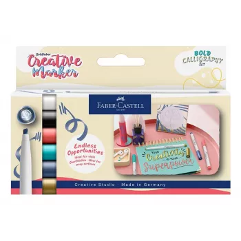 Faber-Castell GOLDFABER set Creative Marker Soft Lettering con 6 pennarelli, a base acqua, inodore, punta a pennello, colori assortiti 160906