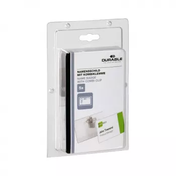 DURABLE portabadge 90x54 mm con clip combinata, trasparente, 5 pz (861019)