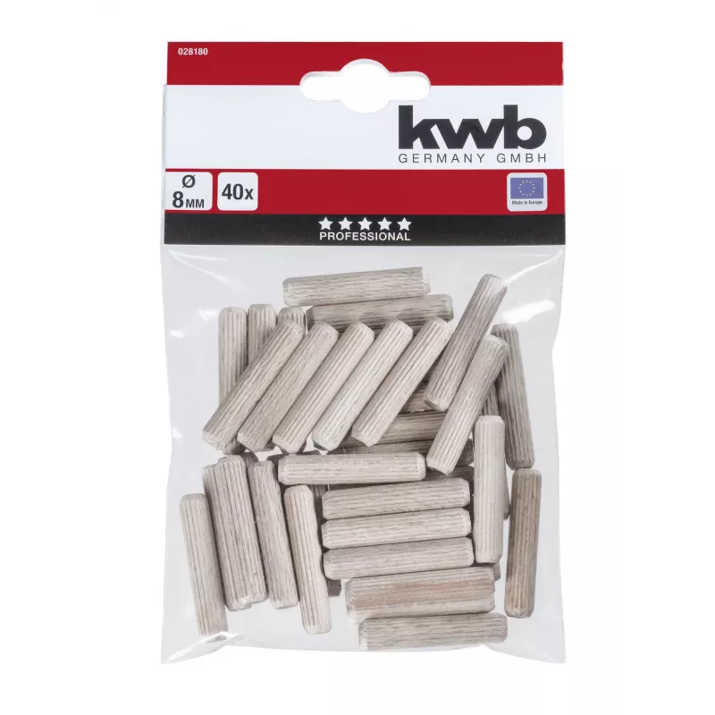 KWB 028180 tasselli in legno 8 x 40 mm, 40 pezzi, faggio