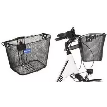FISCHER cestino da manubrio per bicicletta con sgancio rapido, filo a maglia fine nero, compatibile e-bike, sistema a clic - 1 pz. (61076)