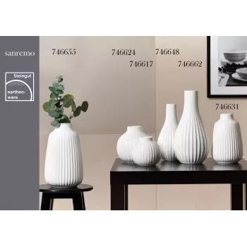 Ritzenhoff & Breker SANREMO Set 2 vasi per fiori in gres bianco, 240 mm, struttura decorativa a scanalature 746655
