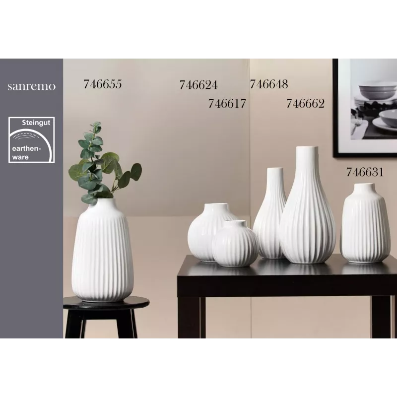 Ritzenhoff & Breker SANREMO Set 2 vasi per fiori in gres bianco, 240 mm, struttura decorativa a scanalature 746655