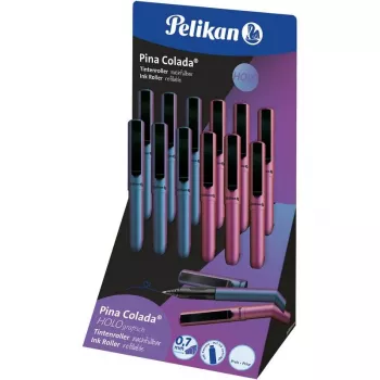 Pelikan Pina Colada Holo roller - display da 12 pezzi, vernice metallizzata olografica, inchiostro blu medio 300007994