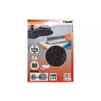 kwb 491308 dischi abrasivi per levigatrice a disco, grana 80, Ø 125 mm, 5 pezzi