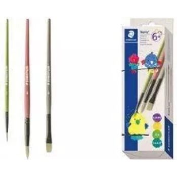 STAEDTLER Noris set pennelli sintetici, 3 pezzi, colori diversi, manici in plastica riciclata, ghiera in metallo (989R-S BK3)