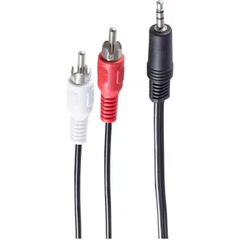 SHIVERPEAKS BASIC-S cavo audio, 2x connettore maschio RCA su connettore jack 3,5 mm, 5,0 m, stereo, nero, sacchetto in polietilene BS30832-5