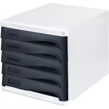 HELIT H6129498 cassettiera, 5 cassetti, grigio chiaro/nero, polistirene/ABS, impilabile