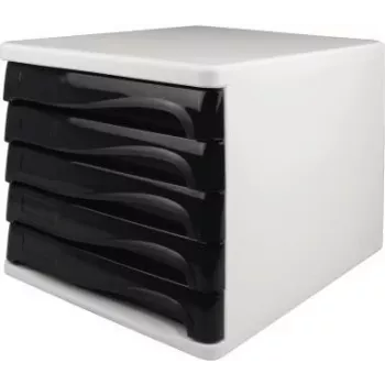 HELIT H6129498 cassettiera, 5 cassetti, grigio chiaro/nero, polistirene/ABS, impilabile