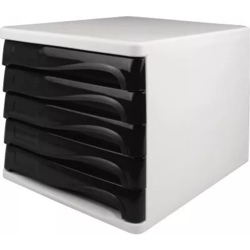 HELIT H6129498 cassettiera, 5 cassetti, grigio chiaro/nero, polistirene/ABS, impilabile