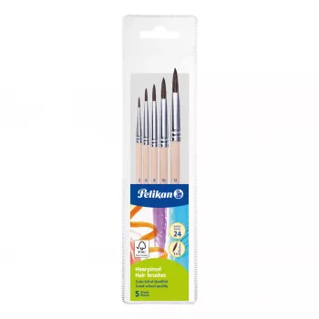 Pelikan Set di pennelli starter, set da 5 pezzi con pennelli in pelo naturale e manici in legno, in astuccio trasparente 300008264