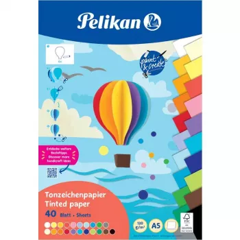 Pelikan Blocco di cartoncino colorato DIN A5, 40 fogli, 120 g/m², 21 colori, incollato sul lato superiore 300002259