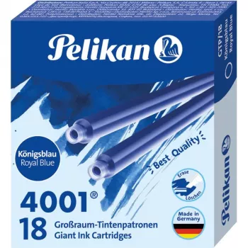 Pelikan 4001 GTP/18 Cartucce d'inchiostro blu royal standard a grande capacità, confezione da 18 300735