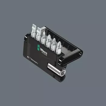 Wera 05073406001 set di punte per cacciavite in acciaio inox, 7 pezzi, Phillips PH1/PH2, Pozidriv PZ1/PZ2, taglio 1,0x5,5, Hex-Plus 4/5 mm, attacco esagonale 1/4