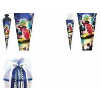 ROTH Kart Race Schultüte, quadrato, 850 mm, chiusura in pellicola e tulle con decorazione speciale, 1 pezzo 678929